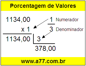 Quanto é 1/3 de R$ 1134,00