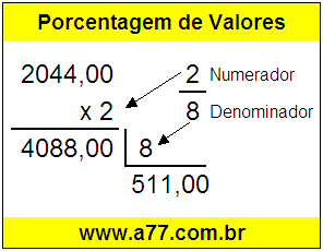 Quanto é 2/8 de R$ 2044,00