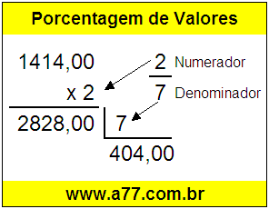 Quanto é 2/7 de R$ 1414,00