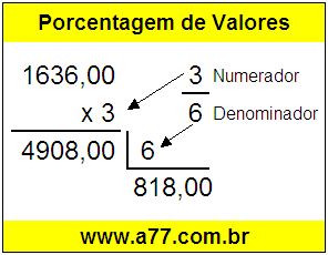 Quanto é 3/6 de R$ 1636,00