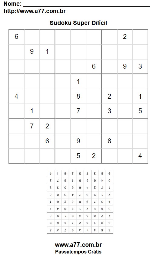 Desafio Sudoku Super Difícil Para Imprimir