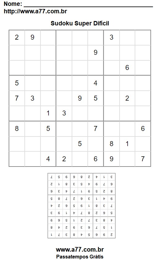 Grelha de Sudoku Para Impressão Super Difícil