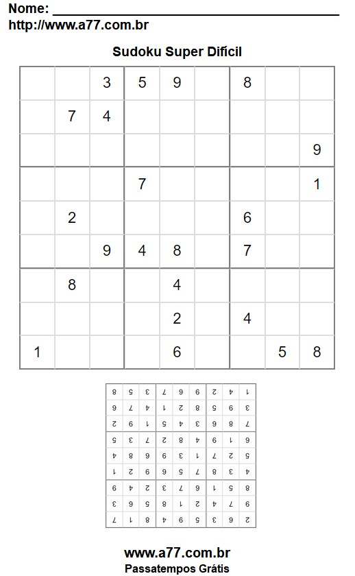 Grelha de Sudoku Para Imprimir Super Difícil