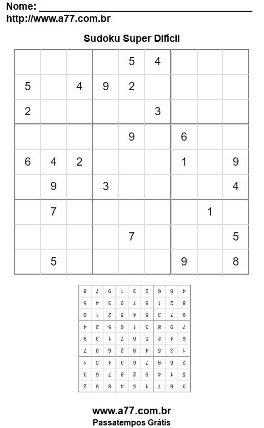 Impressão de Sudoku Nível Super Difícil