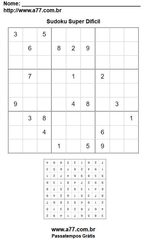 Jogo Sudoku 9x9 Super Difícil Grátis