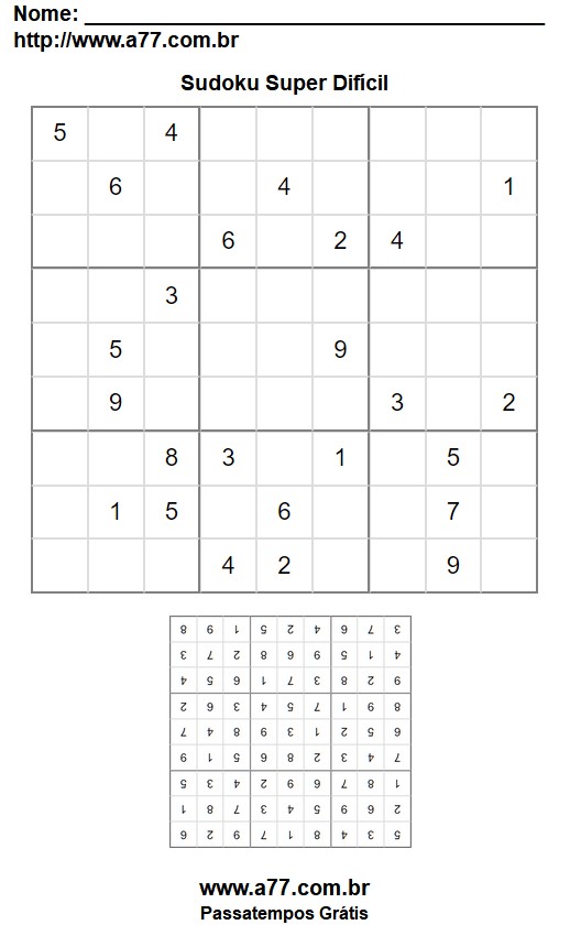 Jogo Sudoku 9x9 Super Difícil Para Impressão Grátis