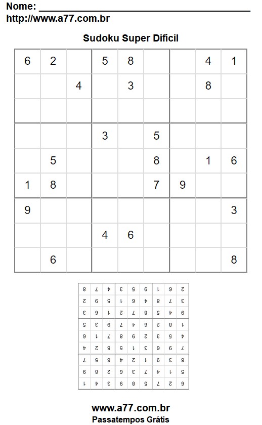 Jogo Sudoku 9x9 Super Difícil Para Impressão