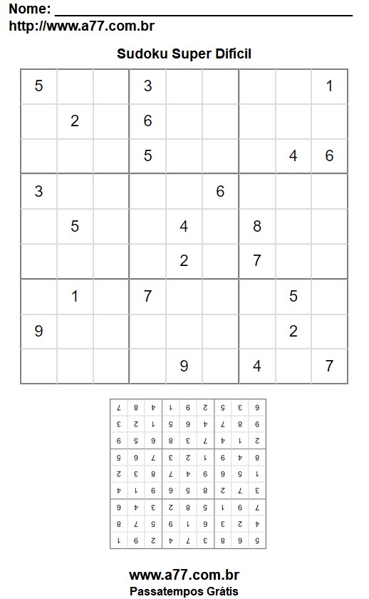 Jogo Sudoku 9x9 Super Difícil Para Imprimir