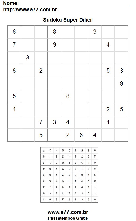 Jogo Sudoku 9x9 Super Difícil