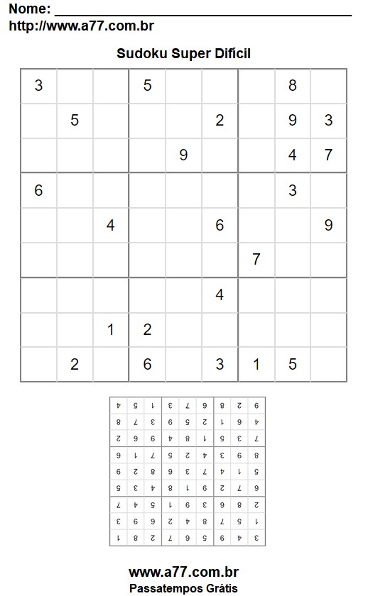 Jogo Sudoku Para Impressão 9x9 Super Difícil