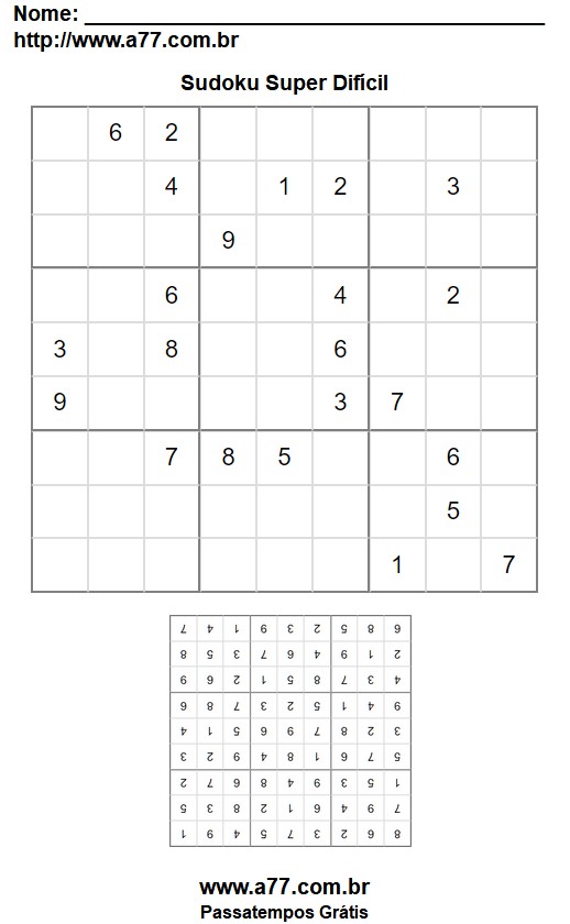 Jogo Sudoku Super Difícil Com Gabarito