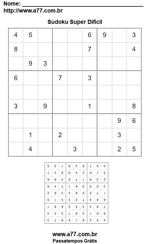 Jogo Sudoku Super Difícil Com Respostas