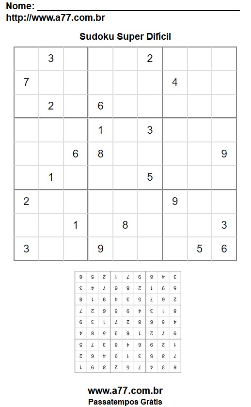 Jogo Sudoku Super Difícil Para Impressão Com Gabarito