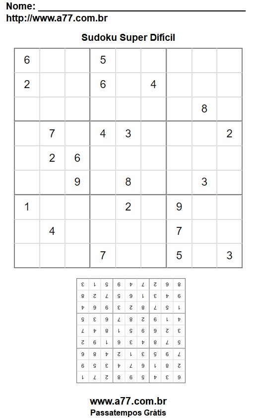 Jogo Sudoku Super Difícil Para Impressão Com Resposta