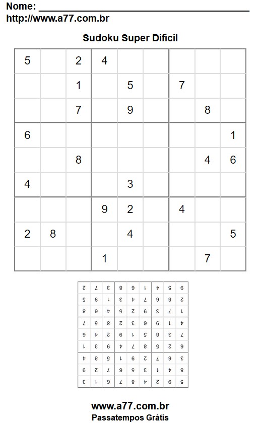 Jogo Sudoku Super Difícil Para Impressão Com Respostas