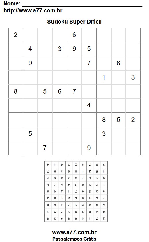 Jogo Sudoku Super Difícil Para Imprimir Com Gabarito