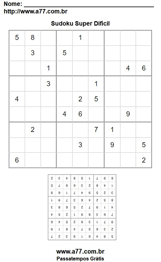 Jogo Sudoku Super Difícil Para Imprimir Com Resposta