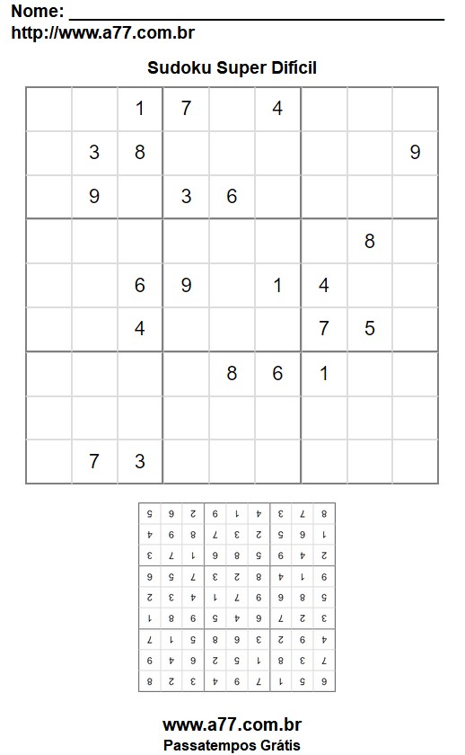 Jogo Sudoku Super Difícil Para Imprimir Com Respostas