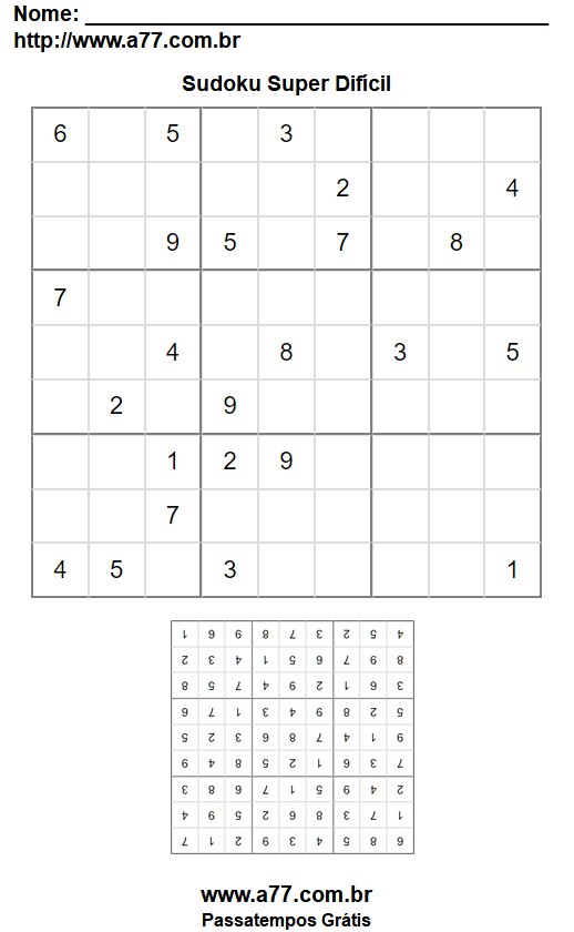 Jogo Sudoku Super Difícil Para Imprimir Grátis