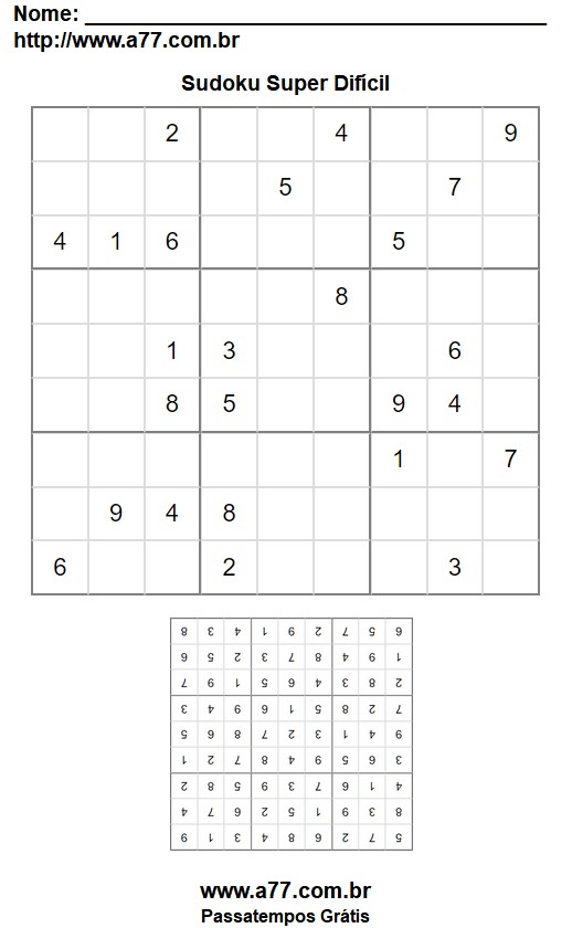 Passatempo Sudoku 9x9 Super Difícil