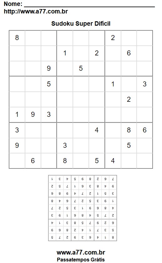 Passatempo Sudoku Super Difícil Para Impressão