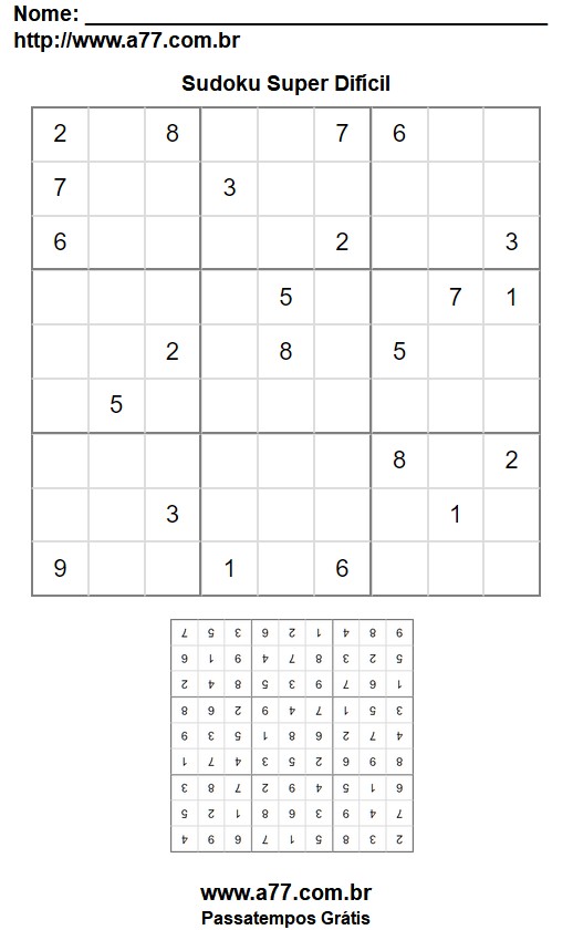 Passatempo Sudoku Super Difícil Para Imprimir Grátis