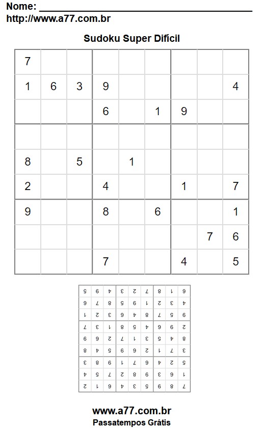 Passatempo Sudoku Super Difícil Para Imprimir