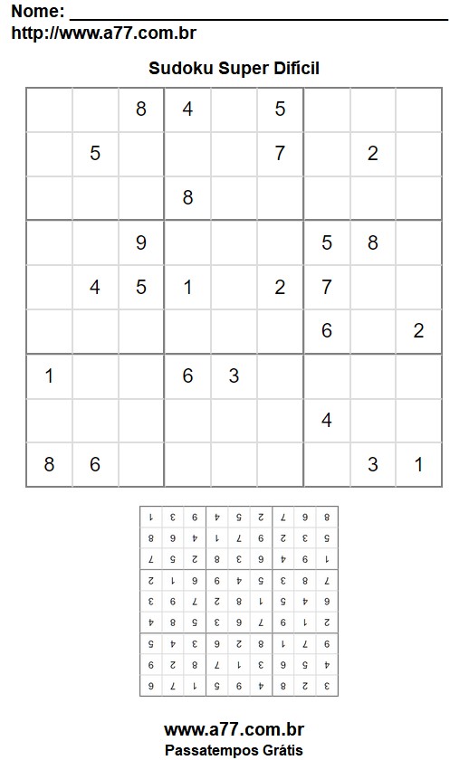 Passatempo Sudoku Super Difícil Para Profissionais