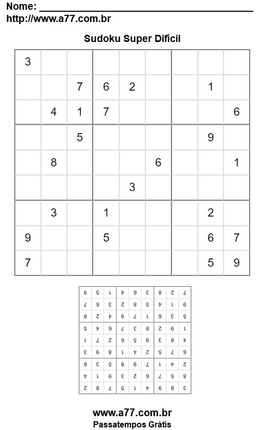 Puzzle de Sudoku Super Difícil Para Impressão