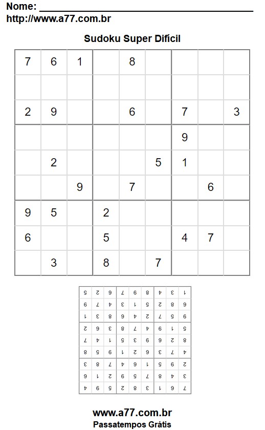 Quebra Cabeça Sudoku 9x9 Super Difícil Para Impressão