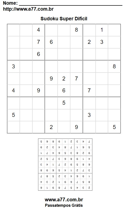 Quebra Cabeça Sudoku 9x9 Super Difícil