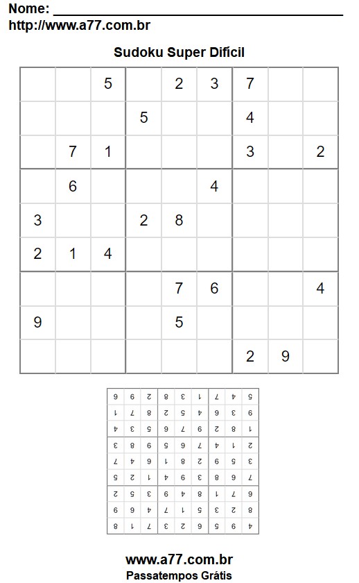 Quebra Cabeça Sudoku Super Difícil Com Respostas