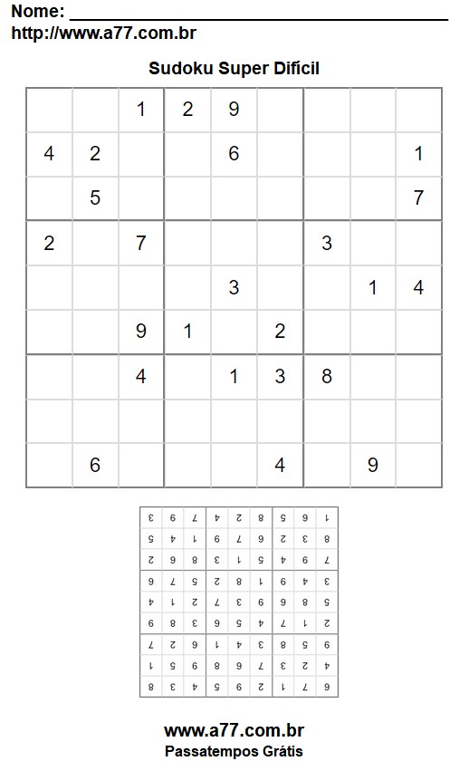 Quebra Cabeça Sudoku Super Difícil Para Impressão Com Gabarito