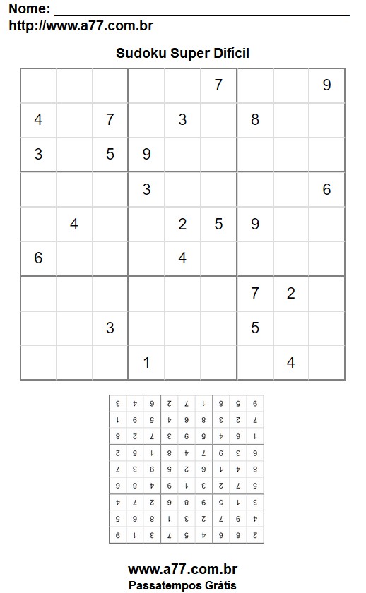 Quebra Cabeça Sudoku Super Difícil Para Impressão Com Resposta