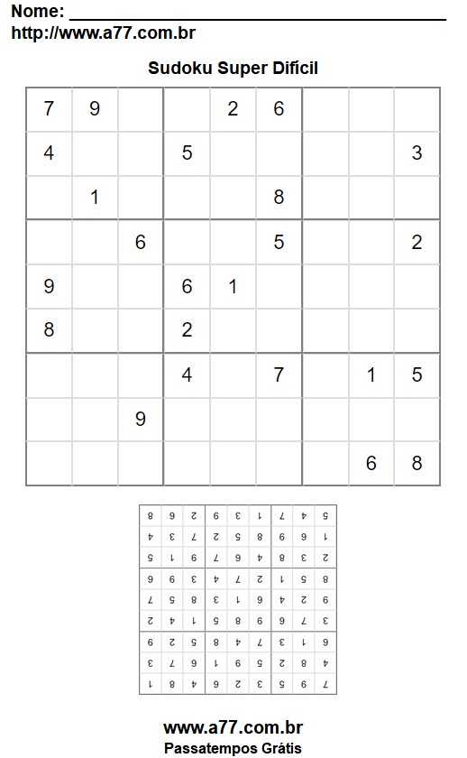 Quebra Cabeça Sudoku Super Difícil Para Impressão Com Respostas