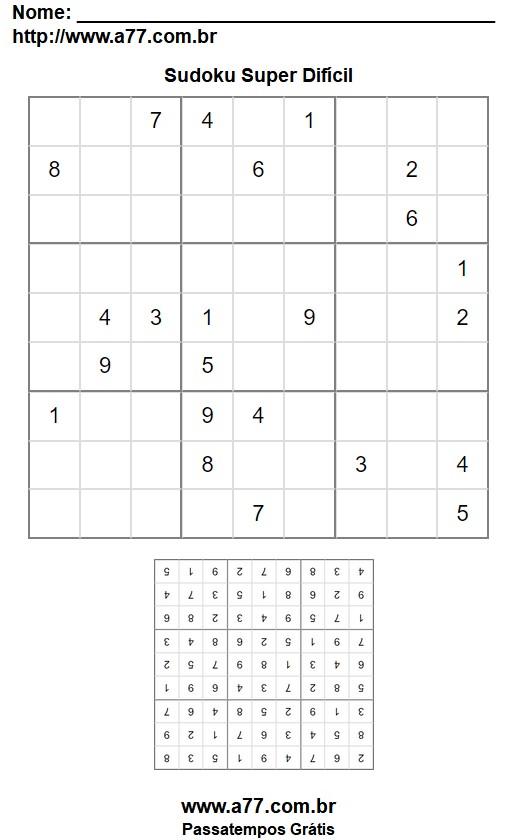 Quebra Cabeça Sudoku Super Difícil Para Imprimir Com Resposta