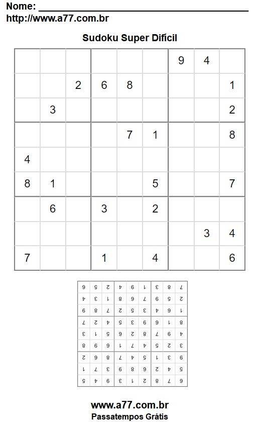 Quebra Cabeça Sudoku Super Difícil Para Imprimir Grátis