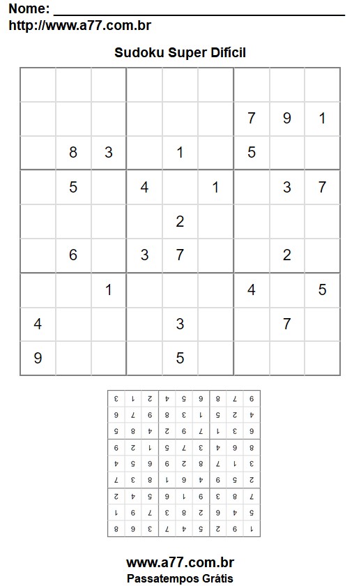 Quebra Cabeça Sudoku Super Difícil