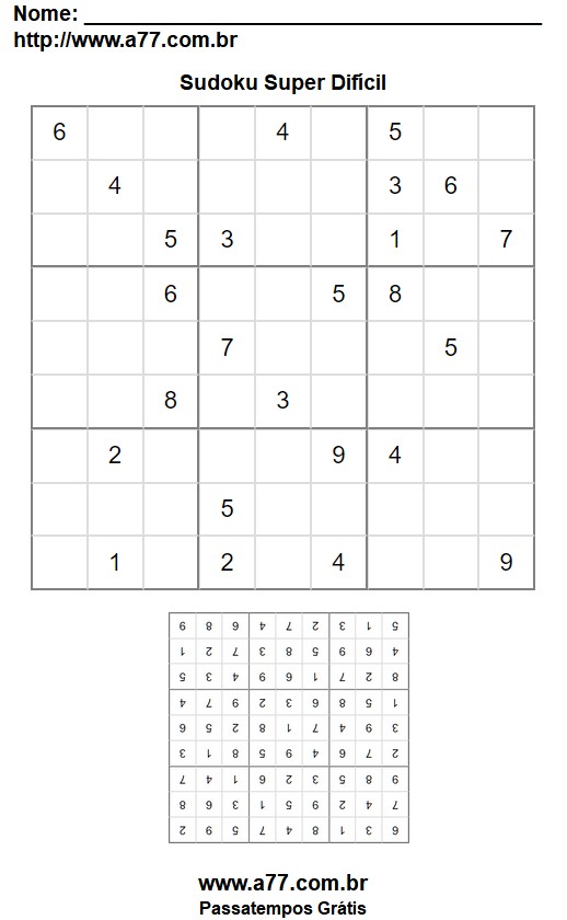 Sudoku 9x9 Super Difícil Para Impressão