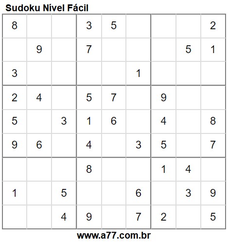 Sudoku Nível Fácil Para Impressão