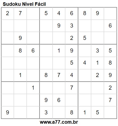 Sudoku Nível Fácil Para Imprimir