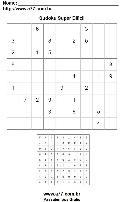 Sudoku Para Impressão 9x9 Super Difícil Grátis