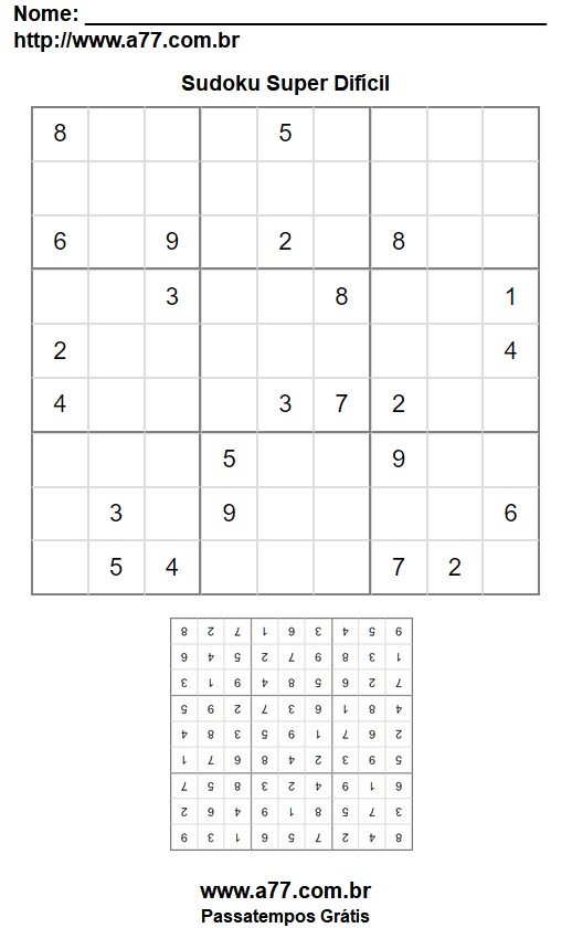 Sudoku Para impressão Nível Super Difícil