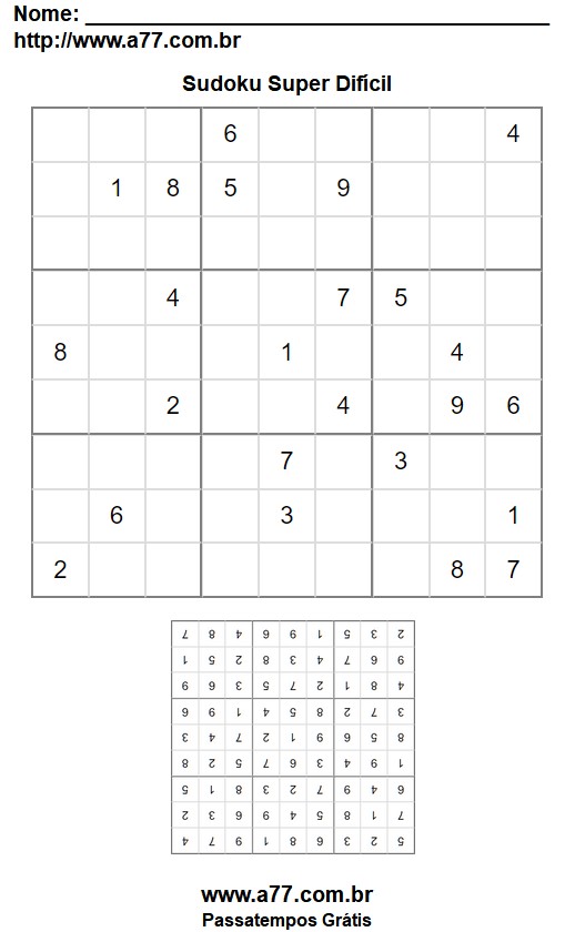 Sudoku Para Impressão Super Difícil