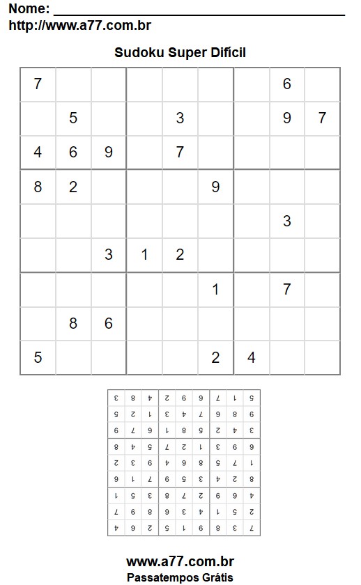 Sudoku Para Imprimir 9x9 Super Difícil Grátis