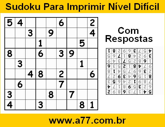 Sudoku Para Imprimir Nível Difícil