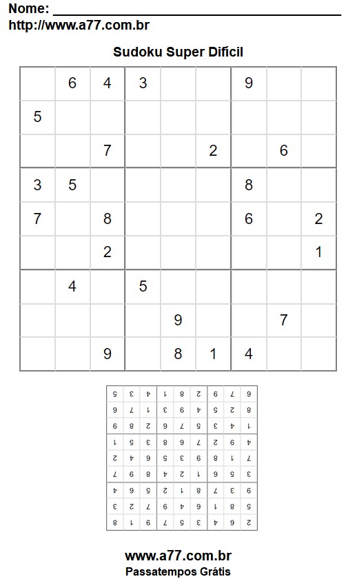 Sudoku Para Imprimir Nível Super Difícil