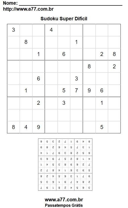 Sudoku Super Difícil Com Gabarito