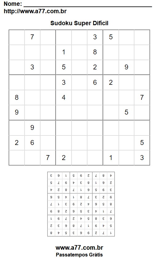 Sudoku Super Difícil Para Impressão Com Gabarito