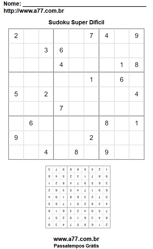 Sudoku Super Difícil Para Impressão Com Respostas